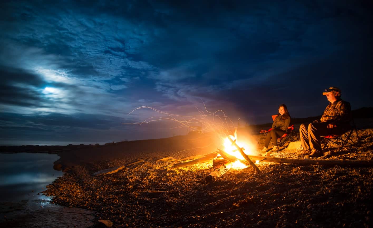 A bonfire as a recreational activity.