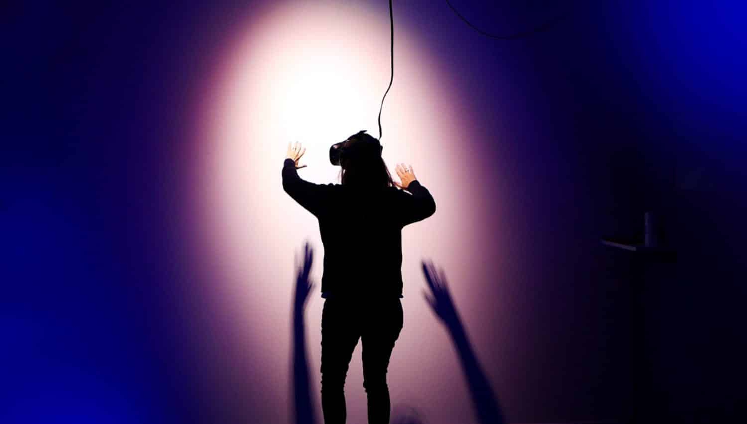 A woman is experience VR addiction rehab at Trafalgar.