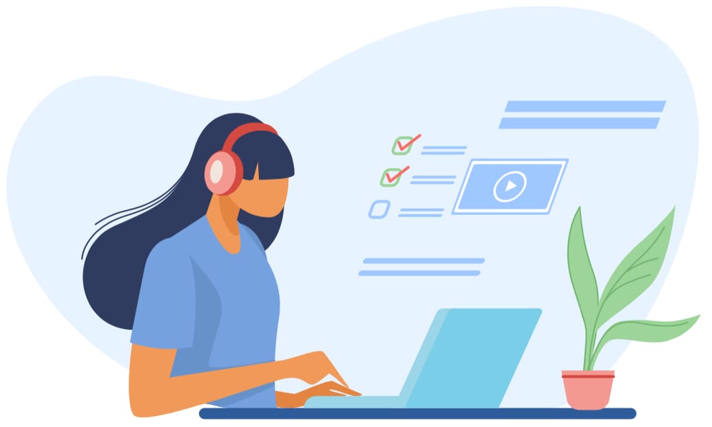 Illustration woman in front of a desktop