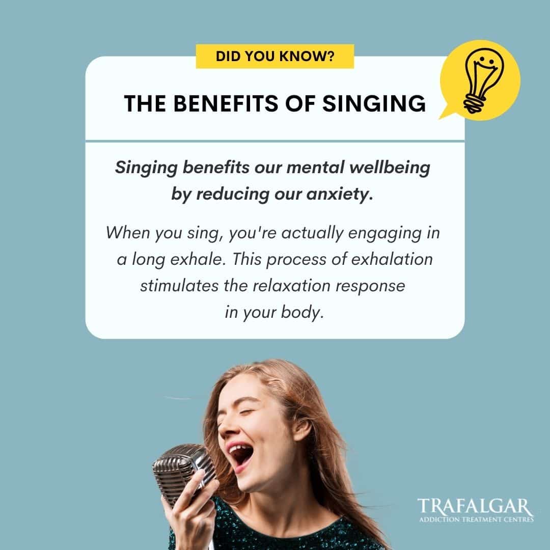 A woman sings to enjoy the benefits of singing.